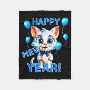 Cat Happy New Year Mew Year Funny New Years Party  Fleece Blanket