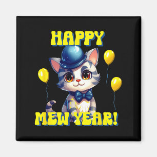 Cat Happy New Year Mew Year Funny New Years Party  Magnet