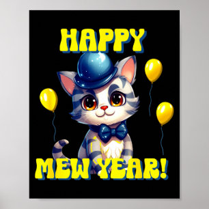 Cat Happy New Year Mew Year Funny New Years Party  Poster