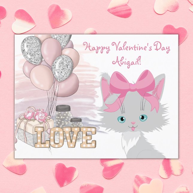 Cat Happy Valentine's Day Cute Kids Kitten Postcard (Creator Uploaded)