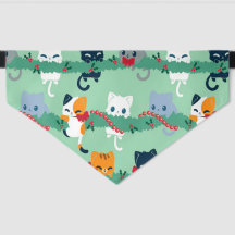Cat Happy White Green Garland Pattern Pet Bandanna