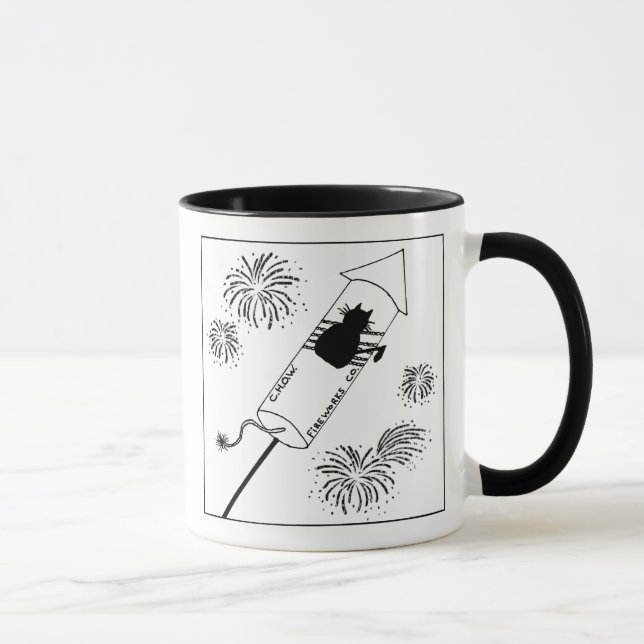 Cat Haters Fireworks Cartoon Mug (Right)