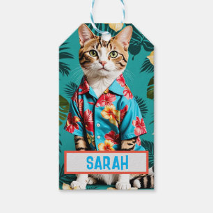 Cat Hawaiian shirt Sticker, cat lover, Gift Tag
