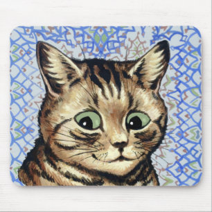 Cat head drawing by Louis Wain Mouse Pad