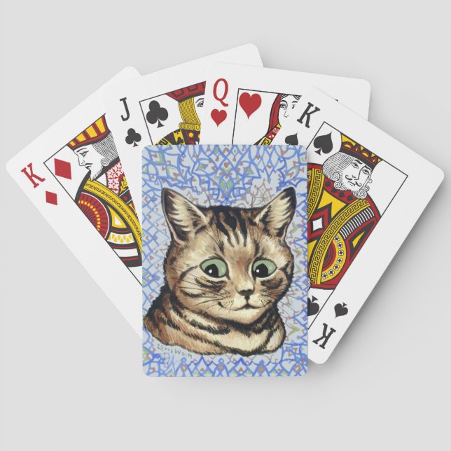 Cat head drawing by Louis Wain  Playing Cards (Back)