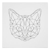 Cat Head Geometric Black & White Modern Art Print