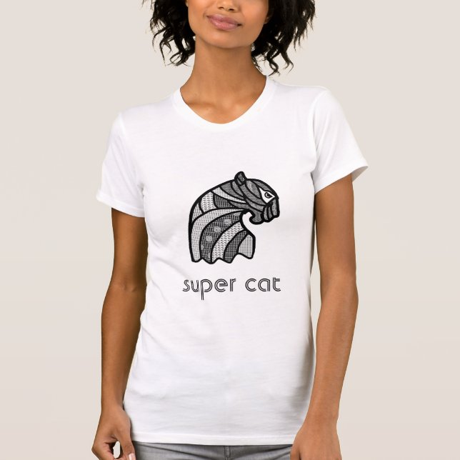 Cat Head With Boho Ornaments Black and White T-Shirt (Front)