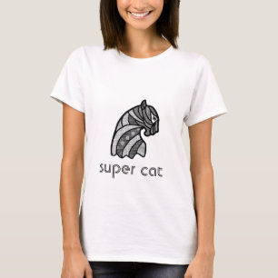 Cat Head With Boho Ornaments Black and White T-Shirt