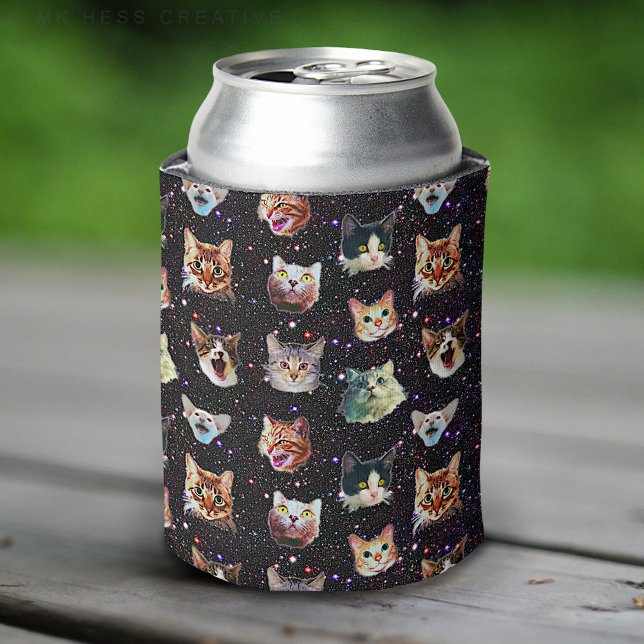 Cat Heads in Outer Space Funny Galaxy Pattern Can Cooler (Creator Uploaded)