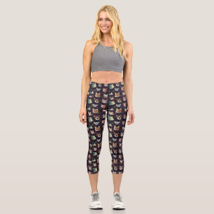 Cat Heads in Outer Space Funny Galaxy Pattern Capri Leggings