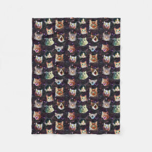 Cat Heads in Outer Space Funny Galaxy Pattern Fleece Blanket
