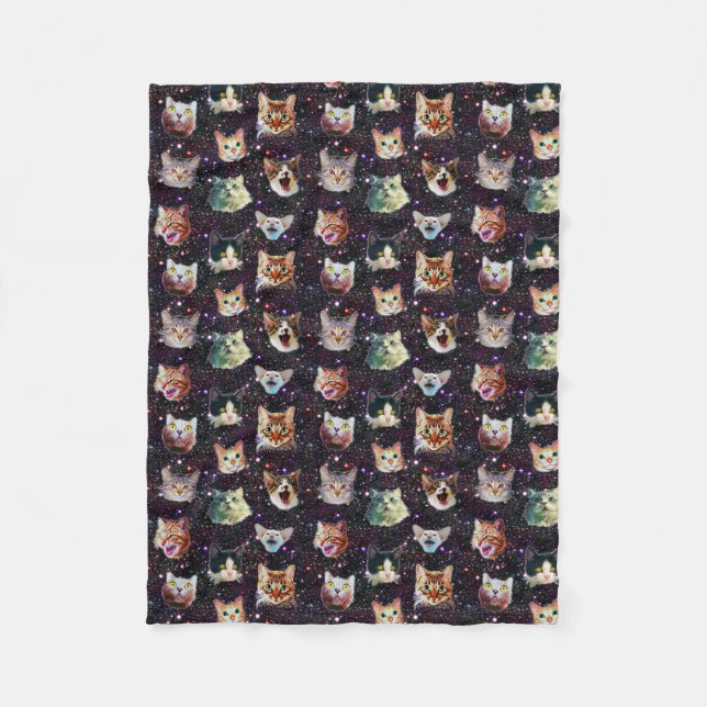 Cat Heads in Outer Space Funny Galaxy Pattern Fleece Blanket (Front)