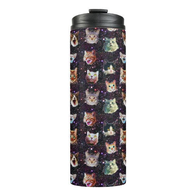 Cat Heads in Outer Space Funny Galaxy Pattern Thermal Tumbler (Front)