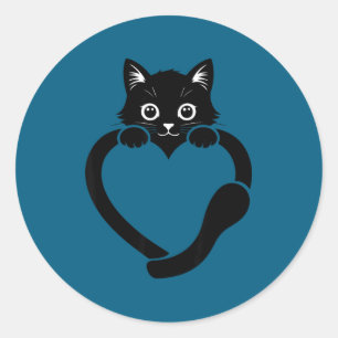 Cat heart graphic love cute cat classic round sticker