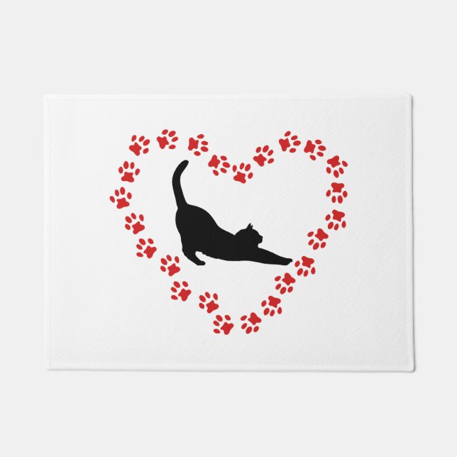 Cat & Heart made of cat paws Doormat (Front)