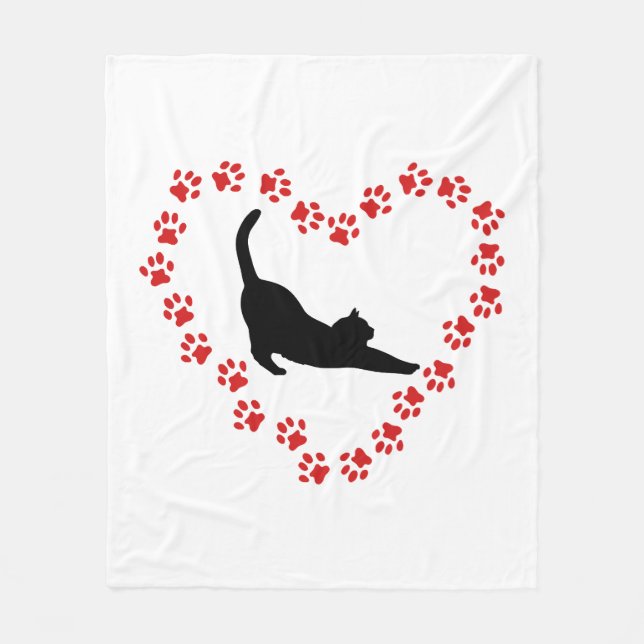 Cat & Heart made of cat paws Fleece Blanket (Front)