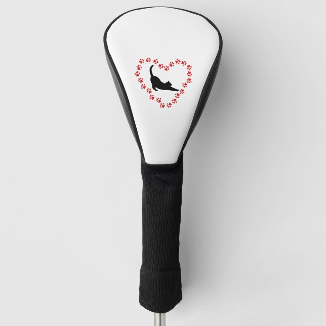 Cat & Heart made of cat paws Golf Head Cover (Front)