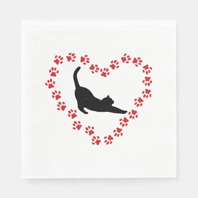 Cat & Heart made of cat paws Napkin (Front)