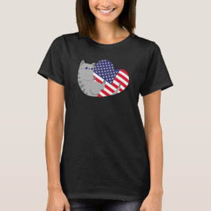 Cat Heart Patriotism Us 4th Of July American Flag T-Shirt