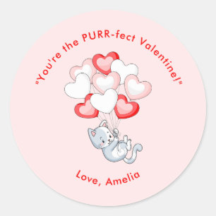 Cat Heart Personalised Valentine's Day Classic Round Sticker