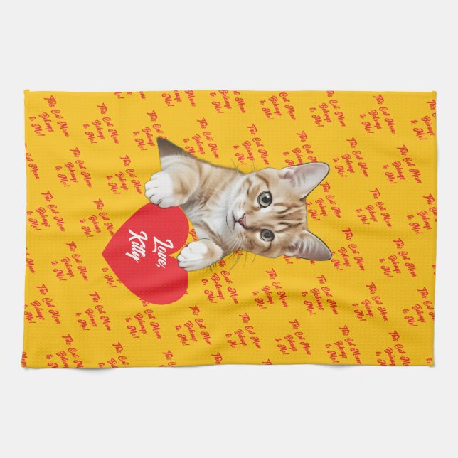  Cat Heart with Love funny Tea Towel (Horizontal)