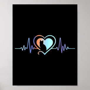 Cat Heartbeat Cat Lover Animal Silhouette Cute Cat Poster