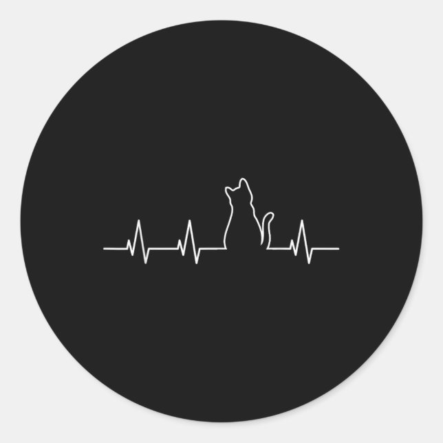 Cat Heartbeat  Classic Round Sticker (Front)