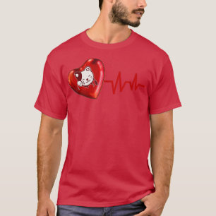 Cat Heartbeat Heart Love Cats Womens Girls Cat Lov T-Shirt