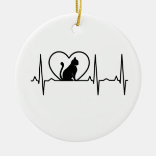 Cat Heartbeat with Heart Ceramic Tree Decoration