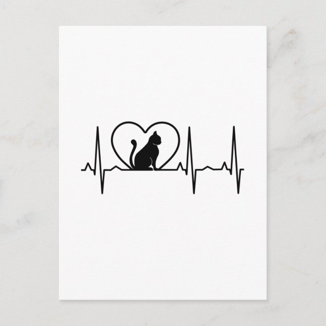 Cat Heartbeat with Heart  Postcard (Front)