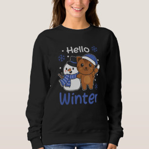 Cat Hello Winter Snowman Snow Sweatshirt