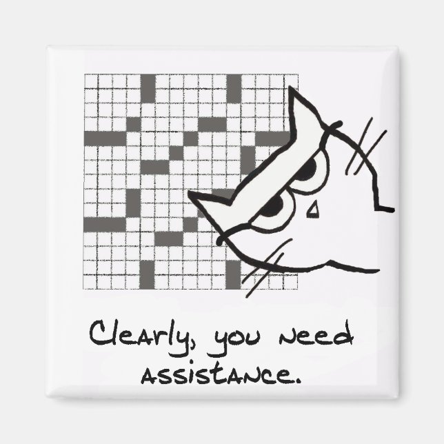 Cat Helps with the Crossword - Funny Cat Magnet (Front)