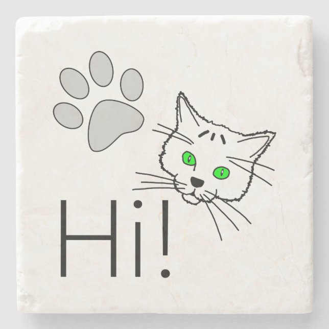 Cat - Hi! Stone Coaster (Front)