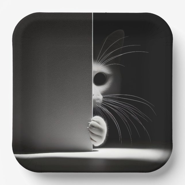 Cat Hiding In Shadows Paper Plate (Front)