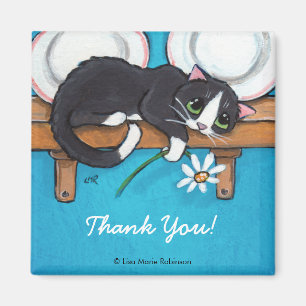 Cat Holding a Daisy Thank You Magnet