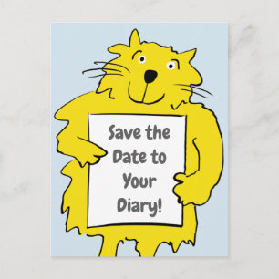 Cat holding board with Save the date to your diary Announcement Postcard