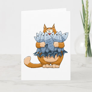 Cat Holding Fish Card