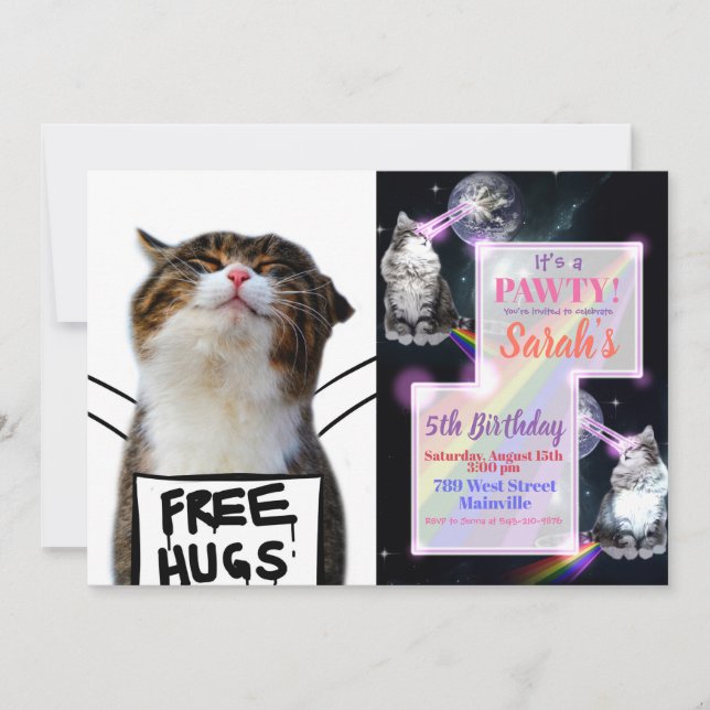 Cat Holding Free Hugs Sign Invitation (Front)