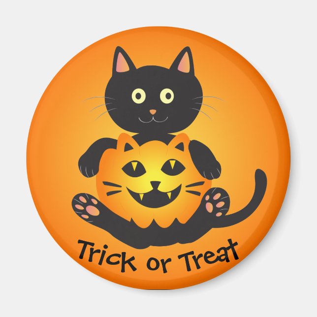 Cat Holding Jack-o'-Lantern Magnet (Front)