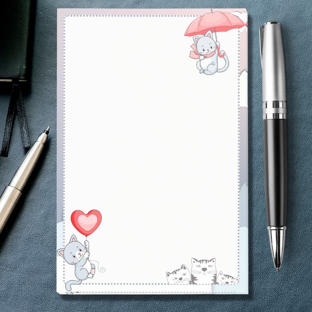 Cat Holding Umbrella Heart Balloon Flying in Sky Post-it Notes (Creator Uploaded)