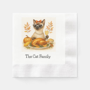 Cat Hosting Thanksgiving Dinner Party Siamese Cat Napkin