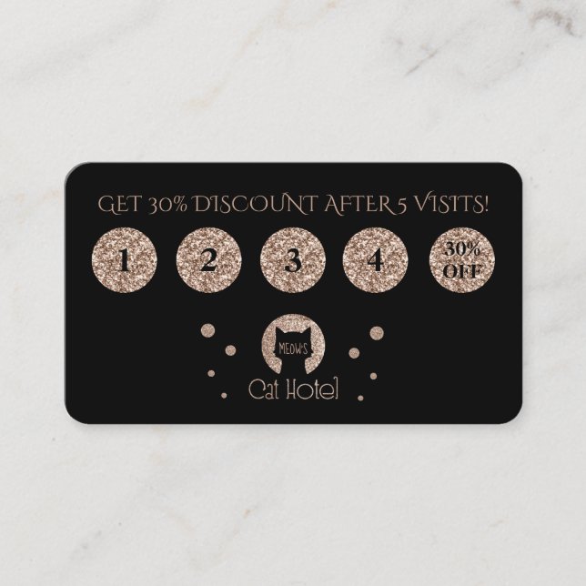 Cat Hotel Golden Glitter Logo Loyalty Card (Front)
