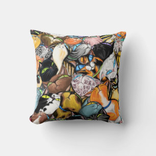 Cat House - Colourful Cuddling Cats Hugs - Paintin Cushion