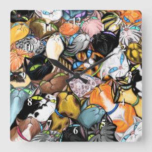 Cat House - Colourful Cuddling Cats Hugs - Paintin Square Wall Clock