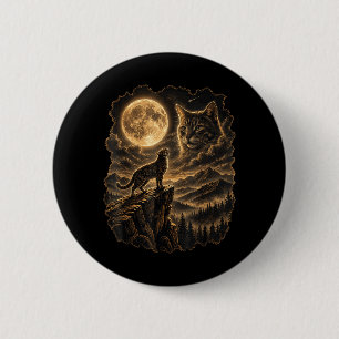 Cat Howling At The Moon Retro Wildlife Cat Lovers 6 Cm Round Badge