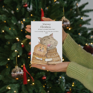Cat Hug Meowy Christmas & Purrfect New Year Postcard