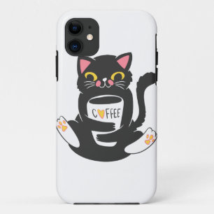 Cat hugging a coffee mug - Choose background colo Case-Mate iPhone Case