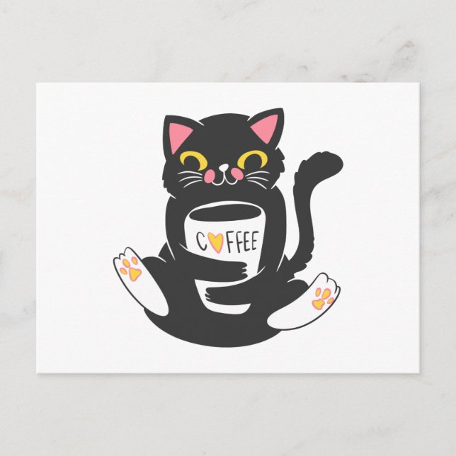 Cat hugging a coffee mug - Choose background colo Postcard (Front)