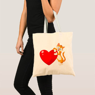 Cat Hugging Heart Adorable Love Kitty Tote Bag