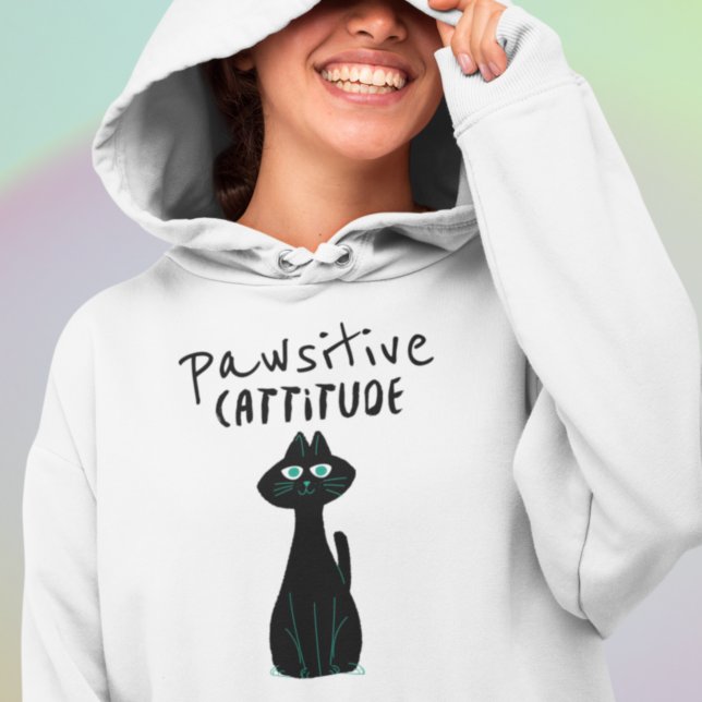 Cat Humor Pun Pawsitive Cattitude Quote Hoodie (Creator Uploaded)